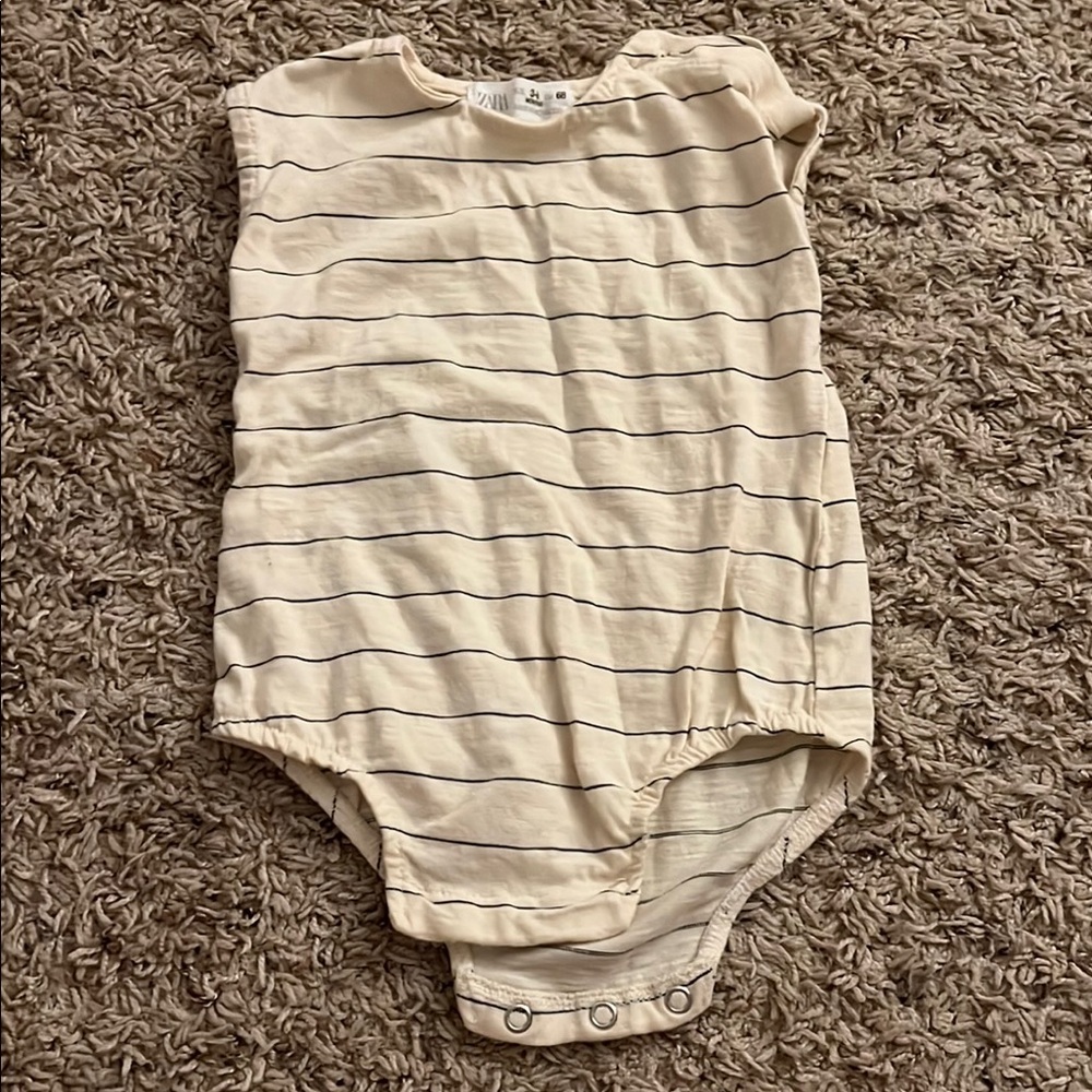 Cream and Black Striped Bodysuit One Piece